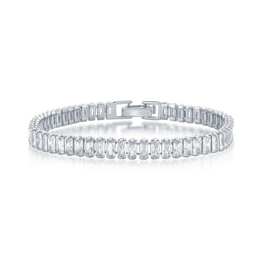 Sterling Silver, 6mm Baguette CZ Tennis Bracelet