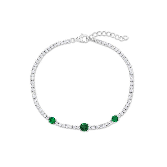 Sterling Silver, Round CZ Tennis Bracelet - Emerald CZ