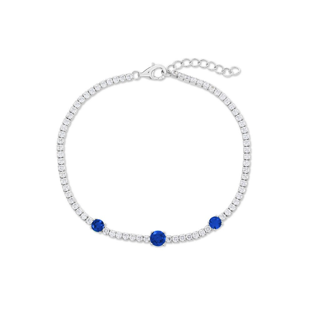 Sterling Silver, Round CZ Tennis Bracelet - Sapphire CZ