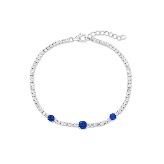 Sterling Silver, Round CZ Tennis Bracelet - Sapphire CZ