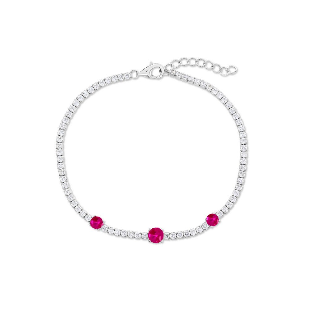 Sterling Silver, Round CZ Tennis Bracelet - Ruby CZ