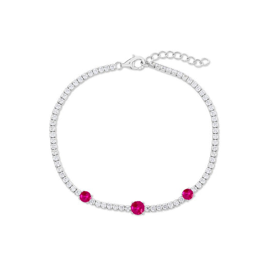 Sterling Silver, Round CZ Tennis Bracelet - Ruby CZ