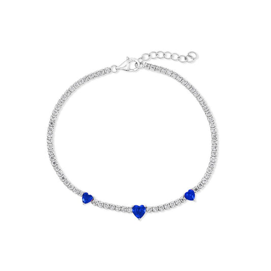 Sterling Silver, Heart CZ Tennis Bracelet - Sapphire CZ