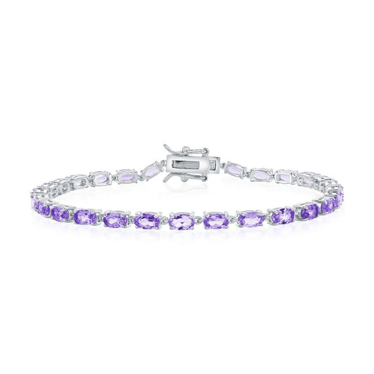 Sterling Silver, Oval Gem Tennis Bracelet - Amethyst