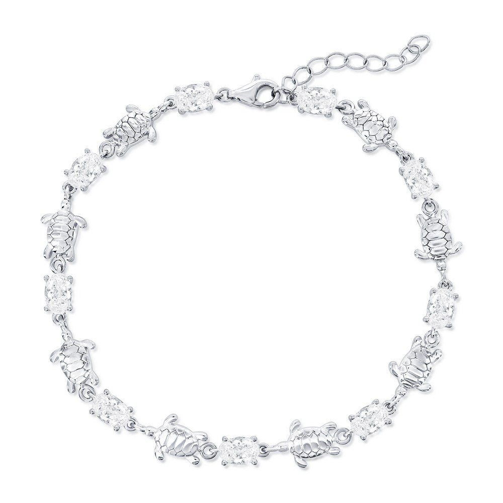 Sterling Silver, Alternating Turtle & Oval CZ Bracelet