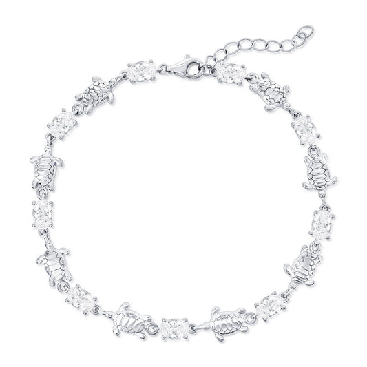 Sterling Silver, Alternating Turtle & Oval CZ Bracelet