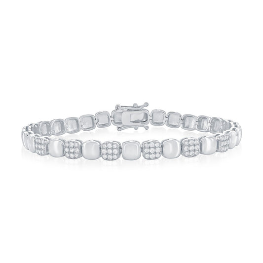 Sterling Silver, Polished & CZ Square Bracelet