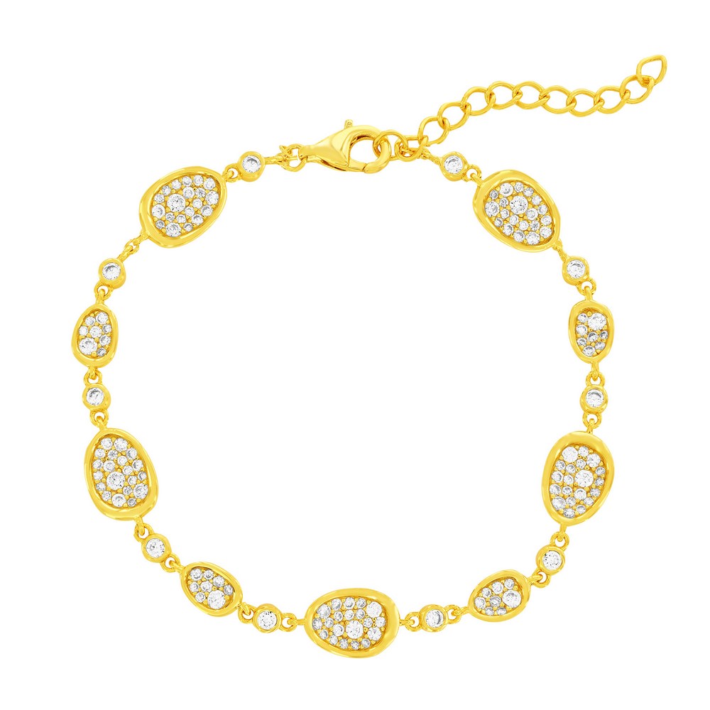 Sterling Silver, Irregular-Shaped Pave CZ Bracelet - Gold Plated