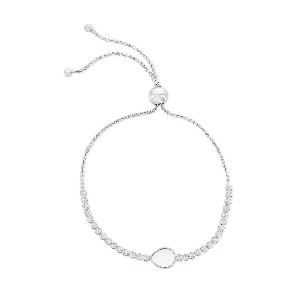 Sterling Silver, Pearshape MOP Center, CZ Adjustable Bolo Bracelet