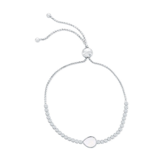 Sterling Silver, Pearshape MOP Center, CZ Adjustable Bolo Bracelet