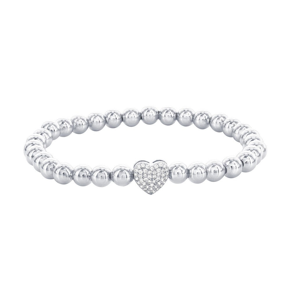 Sterling Silver, CZ Heart Beaded Bracelet