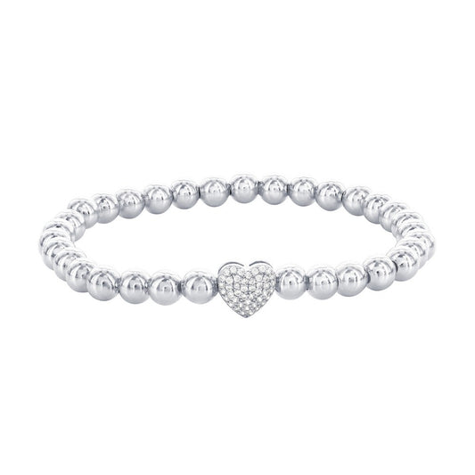 Sterling Silver, CZ Heart Beaded Bracelet