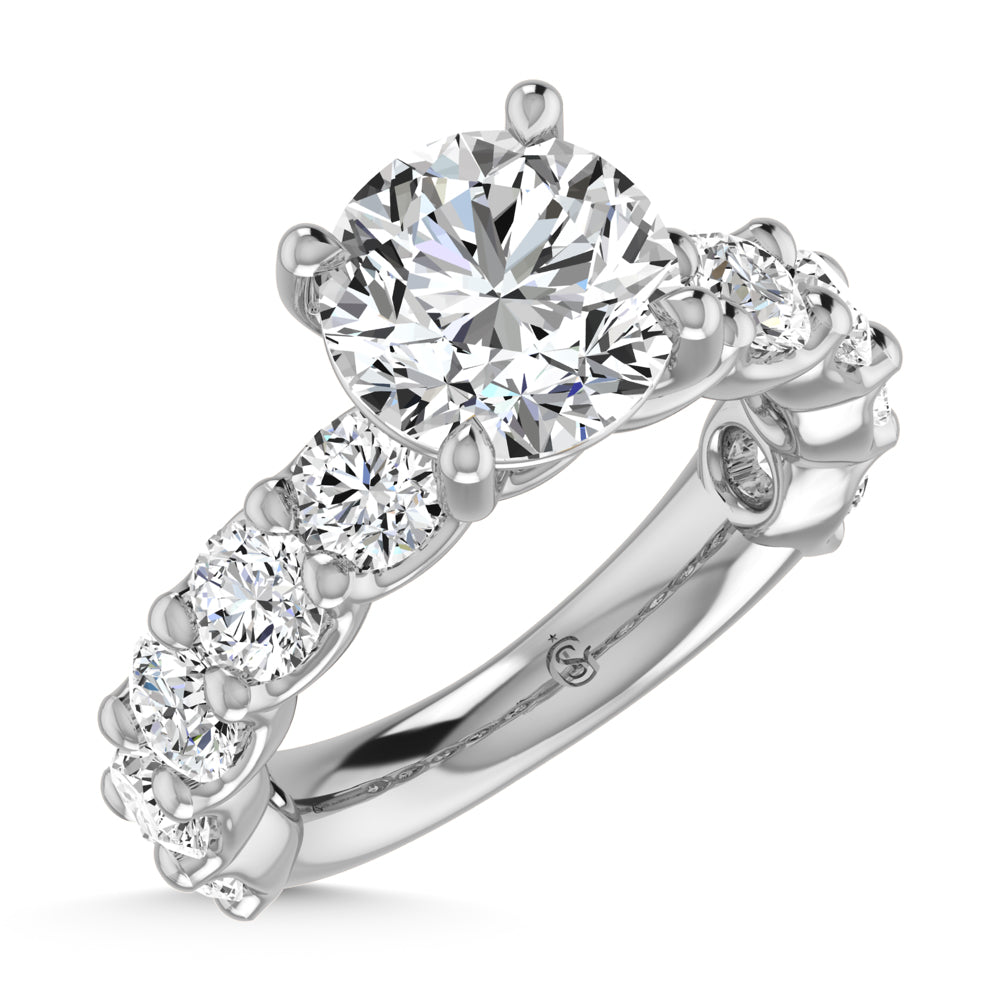 14K White Gold Lab Grown Diamond  6 1/3 Ct.Tw. Round Shape Three Forth Engagement Ring (IGI Certified Center  3CT)