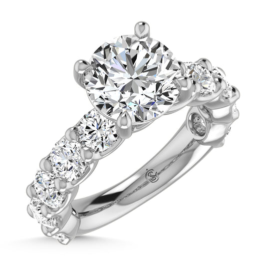 14K White Gold Lab Grown Diamond  6 1/3 Ct.Tw. Round Shape Three Forth Engagement Ring (IGI Certified Center  3CT)