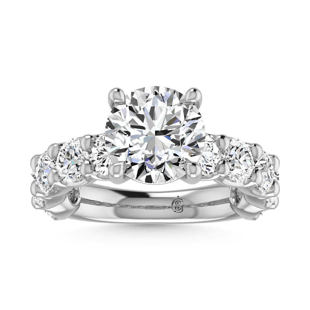 14K White Gold Lab Grown Diamond  6 1/3 Ct.Tw. Round Shape Three Forth Engagement Ring (IGI Certified Center  3CT)