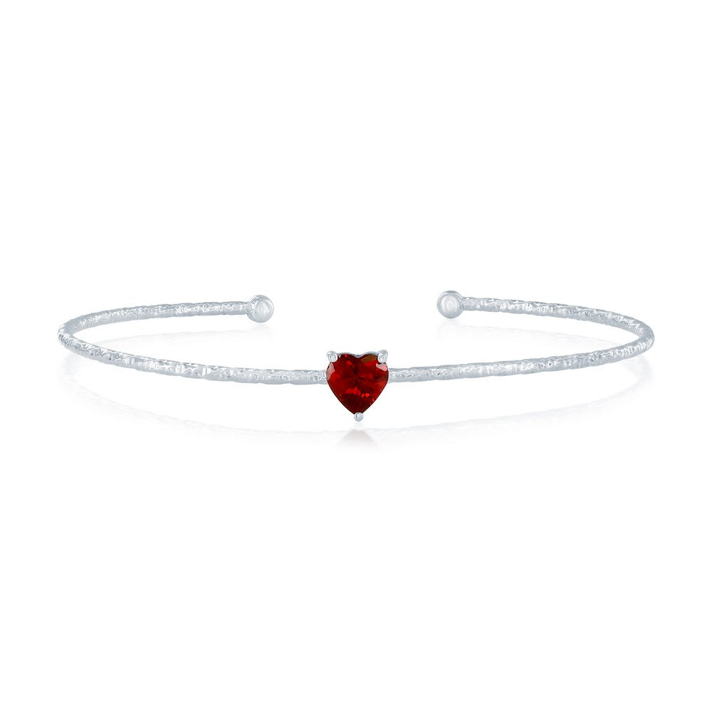 Sterling Silver, 'January' Birthstone CZ Heart Bangle - Garnet