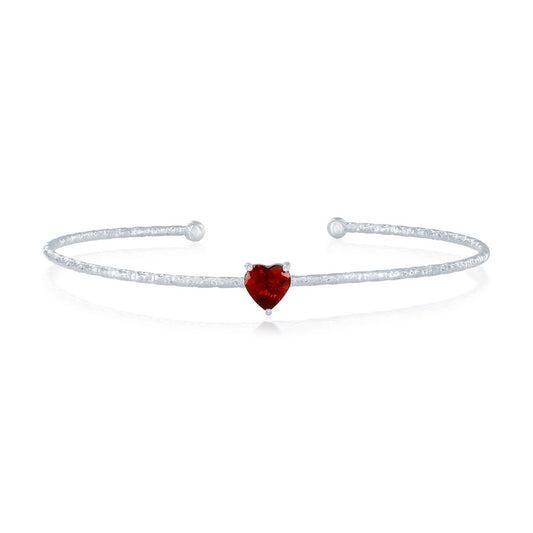 Sterling Silver, 'January' Birthstone CZ Heart Bangle - Garnet