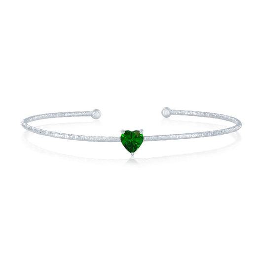 Sterling Silver, 'May' Birthstone CZ Heart Bangle - Emerald