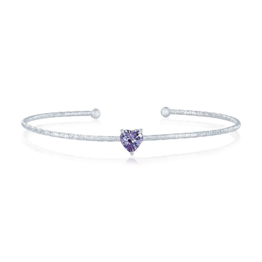 Sterling Silver, 'June' Birthstone CZ Heart Bangle - Lavender