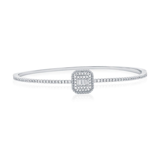 Sterling Silver, Baguette & Pave Rectangle CZ Bangle