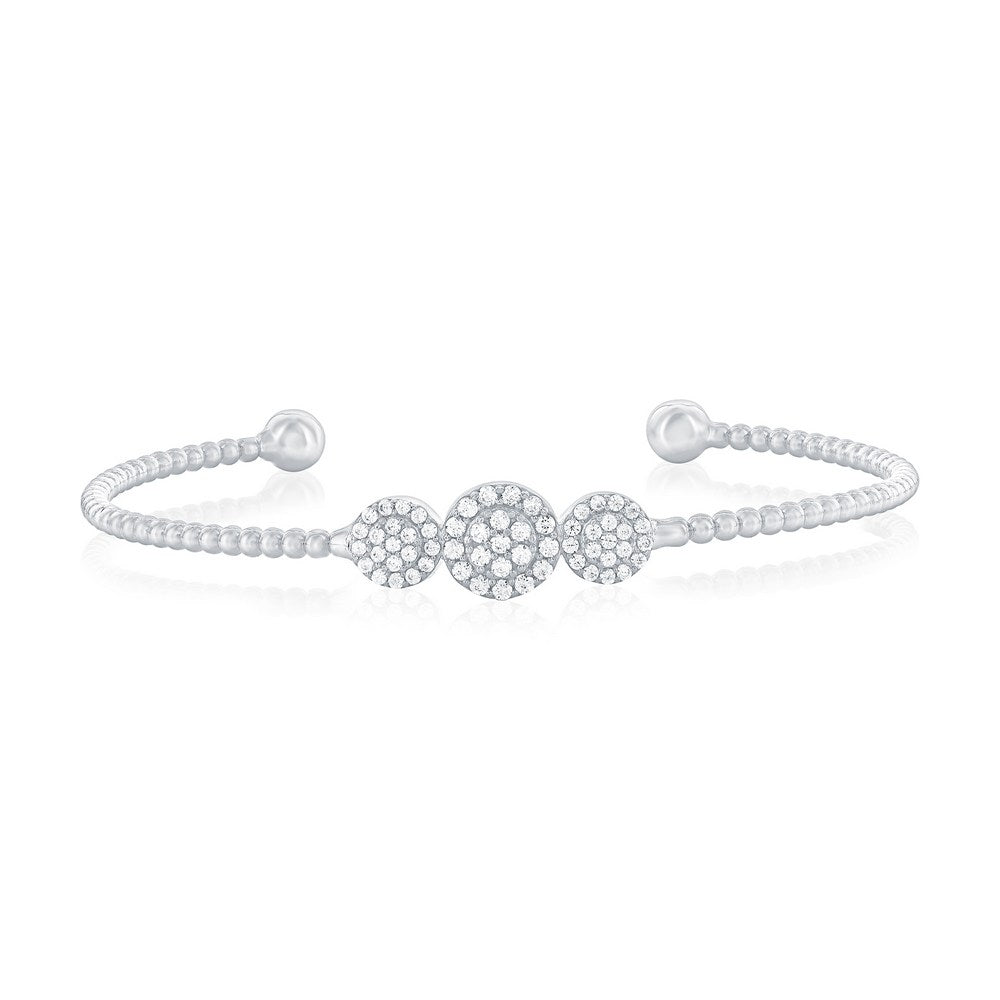 Sterling Silver, Triple Round Halo CZ Beaded Bangle