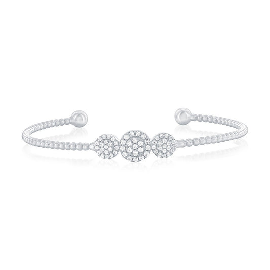 Sterling Silver, Triple Round Halo CZ Beaded Bangle