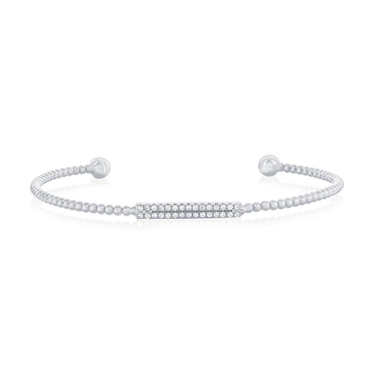 Sterling Silver, CZ Bar Beaded Bangle