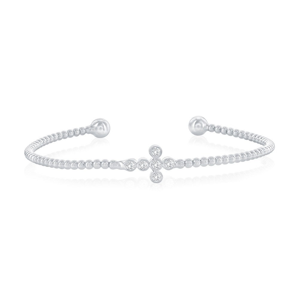 Sterling Silver, Sideways CZ Cross Beaded Bangle