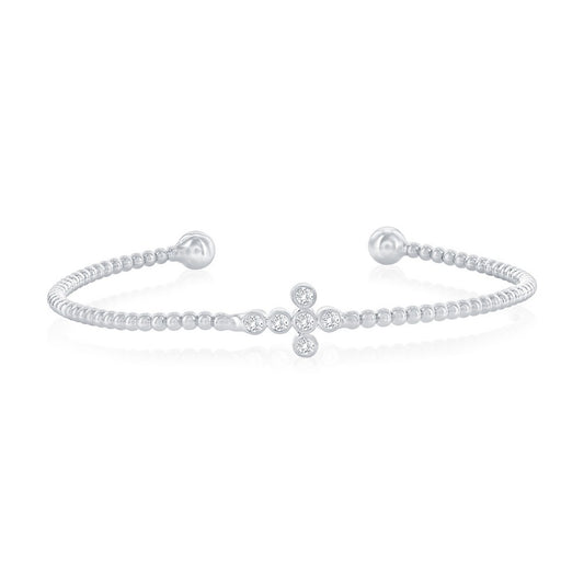 Sterling Silver, Sideways CZ Cross Beaded Bangle