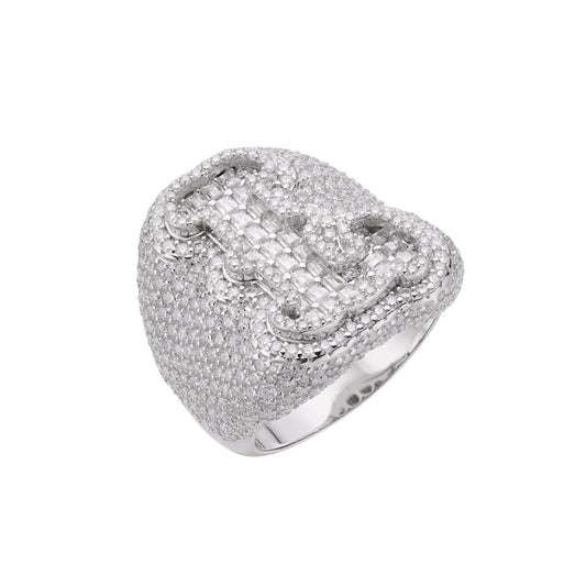 Sterling Silver Round Baugette Moissanite Albhabet L letter Initial SZ 10 Mens Ring RP 6-5/8 Cttw