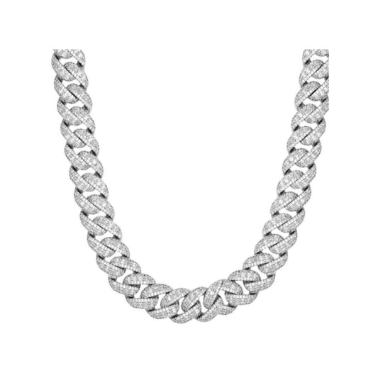 Sterling Silver 14mm Moissanite Emerald Miami Cuban 22 Inch Necklace RP 1/3 Cttw