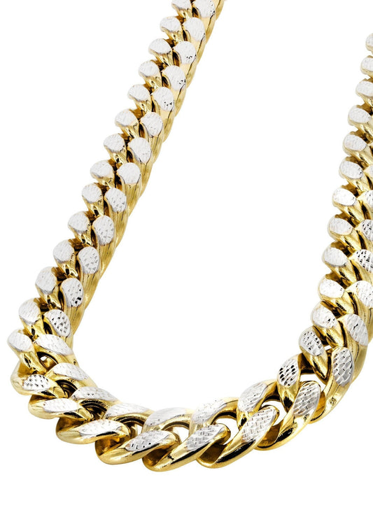 Yellow Gold Chain - Hollow Diamond Cut Miami Cuban Link Chain 10K