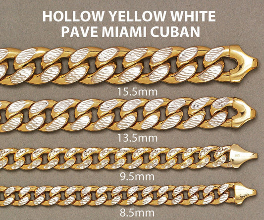 Yellow Gold Chain - Hollow Diamond Cut Miami Cuban Link Chain 10K