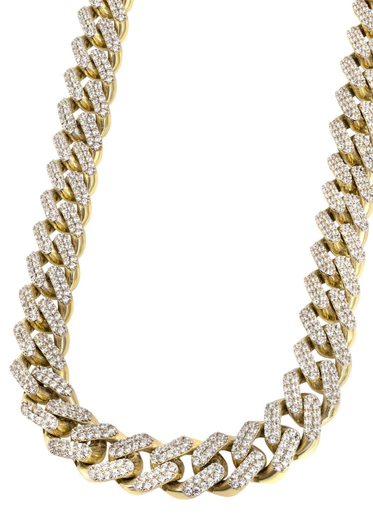 Iced Out 10K Gold Chain - Mens Cz Hollow Monaco Miami Cuban Link Chain 10K Gold
