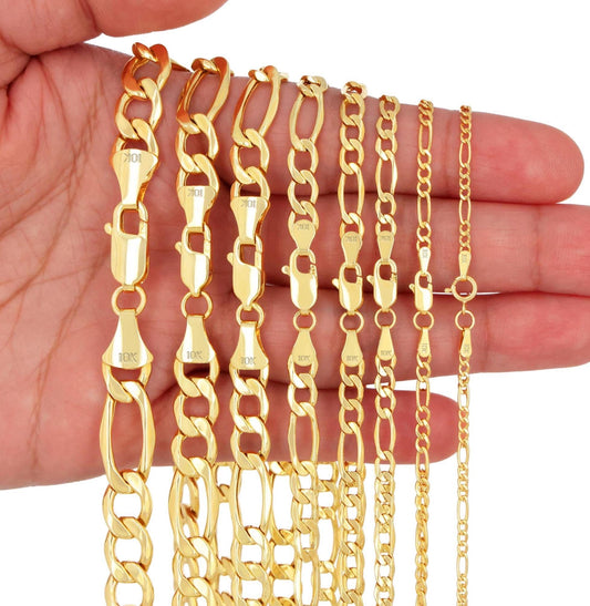 10kt Yellow Gold Solid Figaro Chain 3.5mm 7 to 30 inches