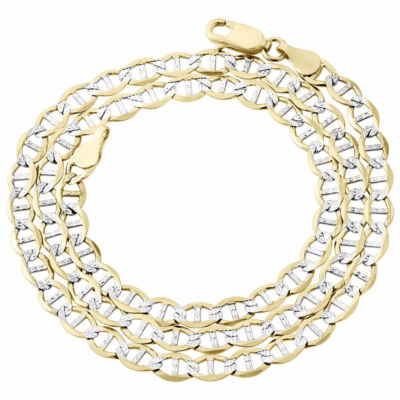 10kt Two-tone Gold Solid Mariner Pave Chain 3.0mm 7 to 26 inches