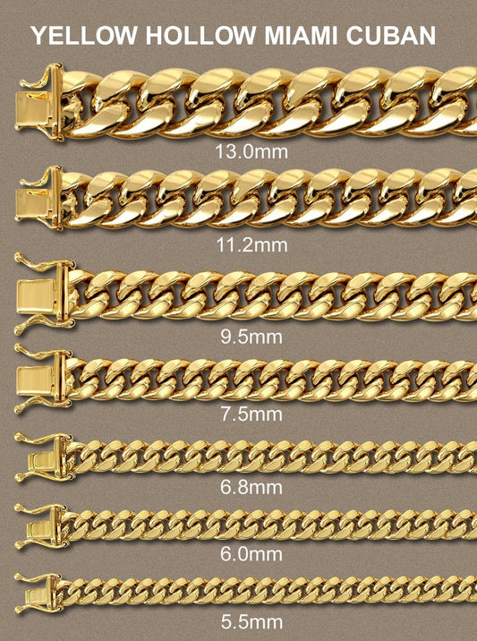 Gold Chain - Mens Hollow Miami Cuban Link Chain 10K Gold (Call For 14K)